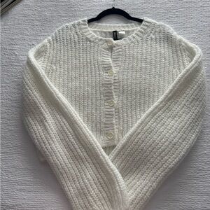 Divided White Textured Button-Front Crop Cardigan